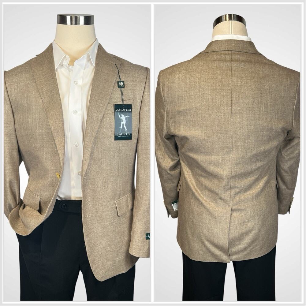 New Ralph Lauren Ultraflex 40R Golden Tan Hopsack Linen Blend Blazer Sport Coat - Picture 2 of 16